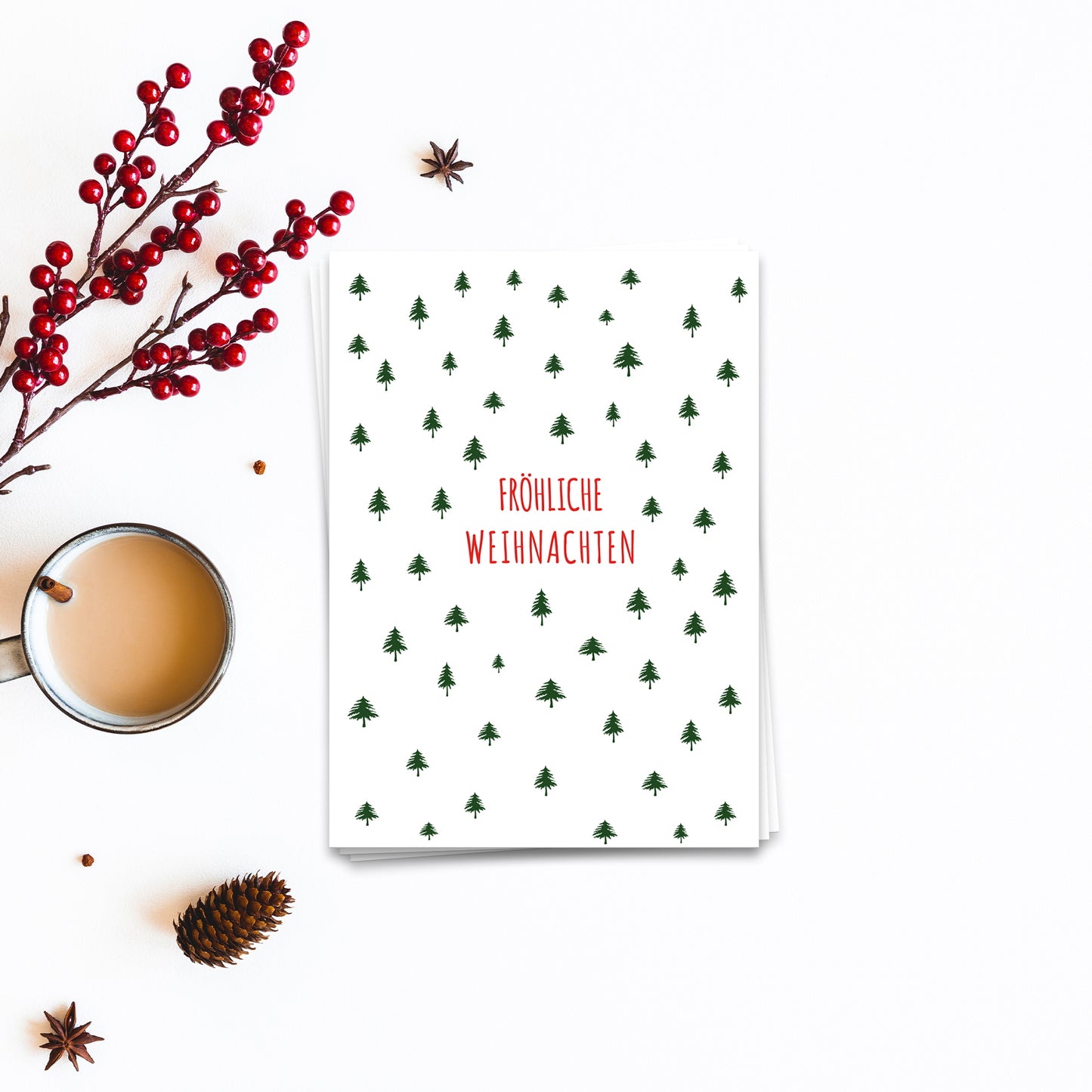 Fröhliche Weihnachten mit Tannenbäumchen - Postkarte