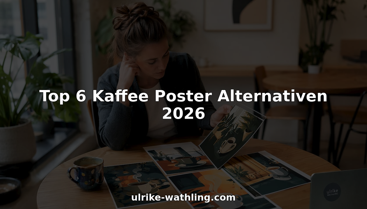 Eine Frau begutachtet im Atelier verschiedene Poster mit Kaffeemotiven.
