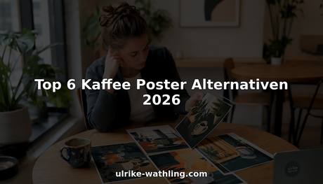 Eine Frau begutachtet im Atelier verschiedene Poster mit Kaffeemotiven.