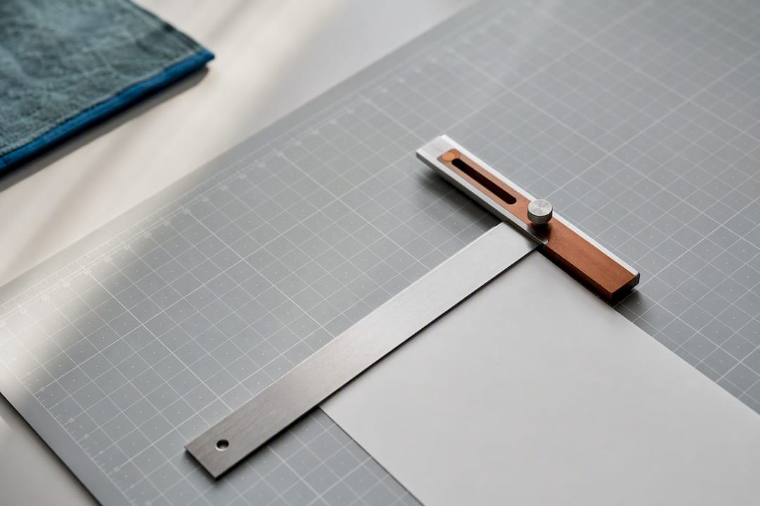 Papierkante mit Lineal in der Druckwerkstatt
