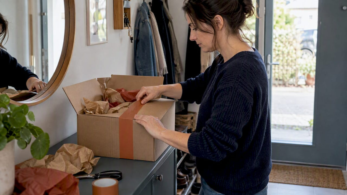 Das Geschenk wird sorgfältig für den Versand verpackt