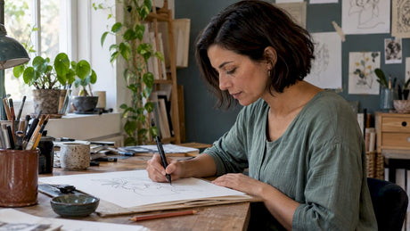 Die Illustratorin zeichnet eine einfache Linienkontur.